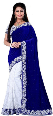 JK Creation Embroidered Fashion Georgette, Velvet, Chiffon, Net Saree(Blue, White) available at flipkart for Rs.599