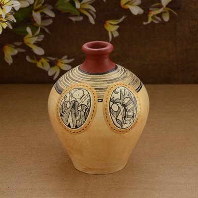 Unravel India Decorative Showpiece - 15 cm(Terracotta, Gold) Unravel India Decorative Showpiece - 15 cm(Terracotta, Gold)