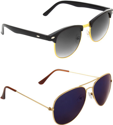 ABNER Clubmaster, Aviator Sunglasses(For Men & Women, Black, Blue)