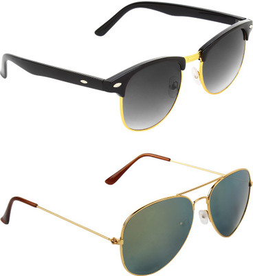 

abner Clubmaster, Aviator Sunglasses(Black, Green