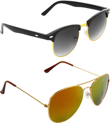 

abner Clubmaster, Aviator Sunglasses(Black, Multicolor