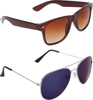 ABNER Wayfarer, Aviator Sunglasses(For Men & Women, Brown, Blue)