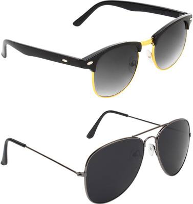 

abner Clubmaster, Aviator Sunglasses(Black