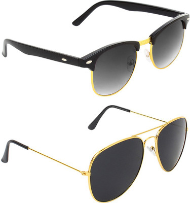 ABNER Clubmaster, Aviator Sunglasses(For Men & Women, Black)