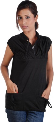 TEEMOODS Casual Cap Sleeve Solid Women Black Top