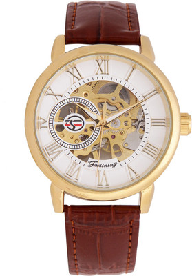

made4u Rarest of rare automatic self-wind skeleton golden frame with brown strap Watch - For Men