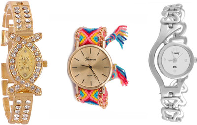 

keepkart Golden AKS GENEVA Multicolour Bracelate Silver Glory CHAIN Combo Watches For Woman And Girls Watch - For Girls