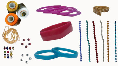 

craftkit Jewellery making star bangle-2.6 mini kit with orange, gold and white silk thread