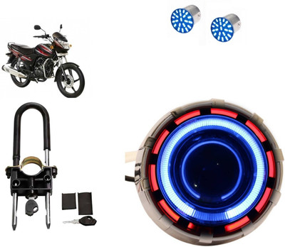 

tYPHON Led Projector With Devil Eye ( Red and Blue ) + Heavy Duty Wheel Lock + Blue Led Indicator Bulb Set Of 4 Combo