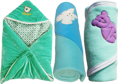 

My NewBorn Plain  Hooded Baby Blanket(Polyester, Green