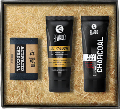 

Beardo Activated Charcoal Soap, Face Wash & Ultraglow Face Lotion(Set of 3)