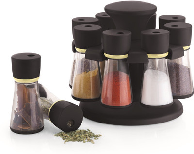 Jen 8- Jar Black Revolving Spice Rack / Masala Box Condiment Set(Plastic) available at flipkart for Rs.449