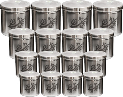 

Coconut Floral Deep Dabba Container Storage Each 4 Units - 1000 ml, 1250 ml, 1500 ml, 1750 ml Steel Grocery Container(Pack of 16, Silver)