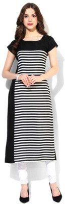 Shree Wow Women Striped Straight Kurta(Black) Shree Wow Women Striped Straight Kurta(Black)