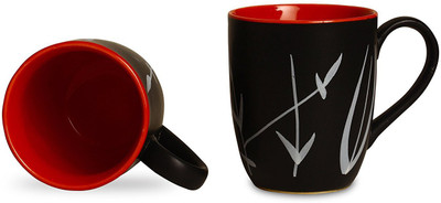

caffeine Coffee Ceramic/Stoneware in Black & Red Leaf Assorted (Set of 2) Handmade Ceramic Mug(300 ml, Pack of 2)