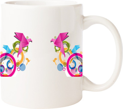

Maison N Mode Birds Design Coffee Ceramic Mug(330 ml), Multicolor