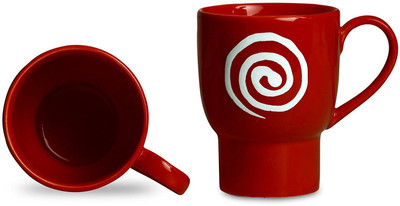 

caffeine Coffee Stoneware in Red & White Doodle Platform (Set of 2) Handmade Ceramic Mug(300 ml, Pack of 2)