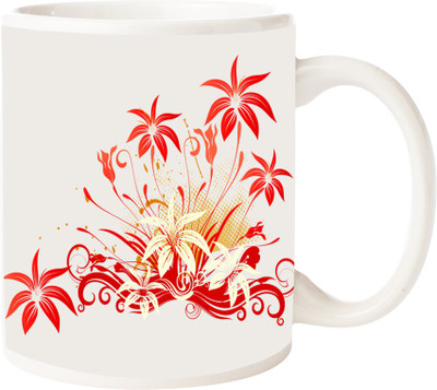 

Maison N Mode Red Floral Coffee Ceramic Mug(330 ml), Multicolor