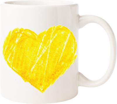 

Maison N Mode Yellow Heart Coffee Ceramic Mug(330 ml), Multicolor