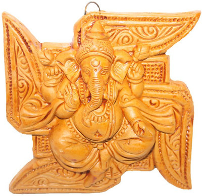

Sarvsiddhi Terracotta Plain Swastik Ganesha Wall Décor Decorative Showpiece - 16 cm(Terracotta, Brown)