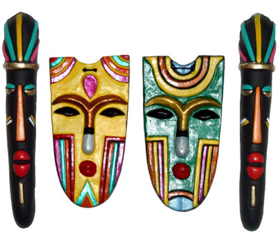 

Rasoh village hand artz combo of egyptian artistic colorful wall hanging decorative masks Decorative Showpiece - 27 cm(Terracotta, Multicolor)
