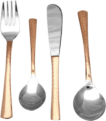 

Rustik Crafts 4 Piece Copper Steel Cutlery Set, 2 Spoon, 1 fork and 1 knife - Tableware home & restaurant for Serving (190 Grams) (V-RC-106) Copper Cooking Spoon Set(Pack of 4)
