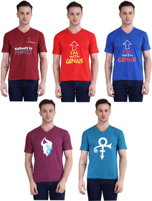 BRITISH TERMINAL Printed Men V Neck Multicolor T-Shirt