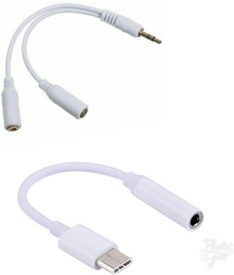 

BB4 1 HEADPHONE SPLITTER WITH 3.5MM JACK TO TYPE C HEADPHONE CABLE USB Adapter(White)