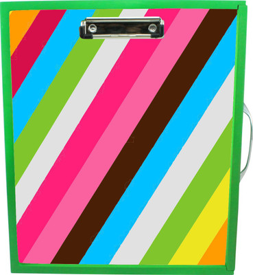 

Enigmatic Woodworks Wooden Art Box with Clipboard, White Marker board, Storage and Handle for Kids - Color Stripes Theme