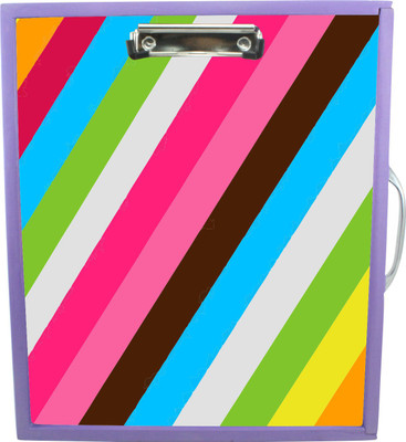 

Enigmatic Woodworks Wooden Art Box with Clipboard, White Marker board, Storage and Handle for Kids - Color Stripes Theme