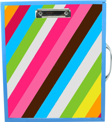 

Enigmatic Woodworks Wooden Art Box with Clipboard, White Marker board, Storage and Handle for Kids - Color Stripes Theme