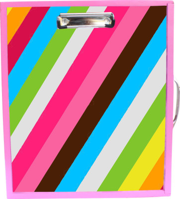 

Enigmatic Woodworks Wooden Art Box with Clipboard, White Marker board, Storage and Handle for Kids - Color Stripes Theme