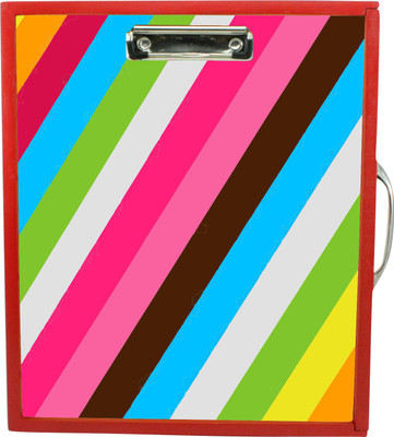 

Enigmatic Woodworks Wooden Art Box with Clipboard, White Marker board, Storage and Handle for Kids - Color Stripes Theme