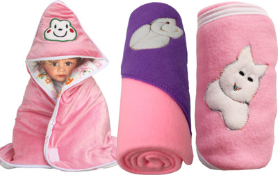 

My NewBorn Plain  Hooded Baby Blanket(Polyester, Pink