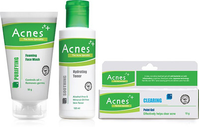 

Acnes Introductory Treatment Kit-Purifying Foaming Face Wash-50gm, Soothing Hydrating Toner 120-ml, Clearing Point Gel 10-gm(Set of 3)
