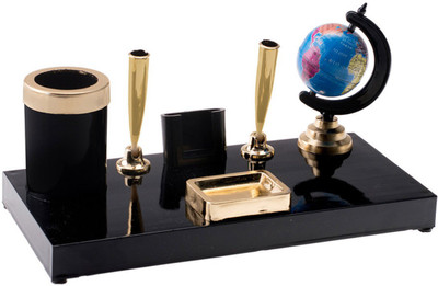 

Kebica 4 Compartments Plastic Decorative Pen Stand(Black, Gold)