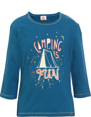 Under Fourteen Only Girls Printed Cotton Blend T Shirt(Blue, Pack of 1)