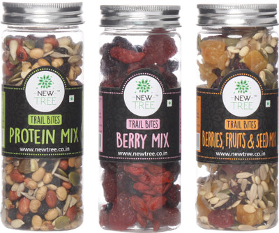 

New Tree Trail Bites Protein Mix, Trail Bites Berry Mix, Trail Bites Berries,Fruits & Seed Mix Set of 3 Assorted Nuts(510 g, Plastic Bottle)