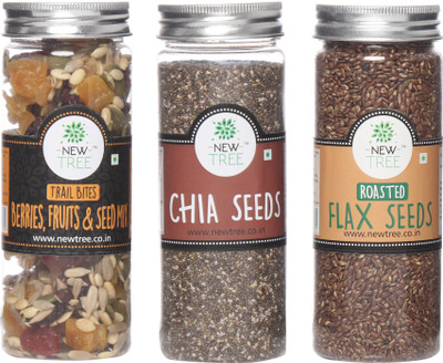 

New Tree Trail Bites Berries, Fruits & Seed Mix, Chia Seeds, Roasted Flax Seeds Set of 3 Assorted Nuts(520 g, Plastic Bottle)