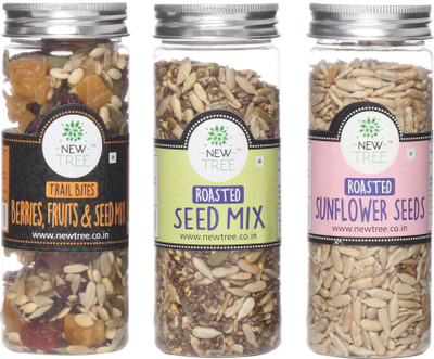 

New Tree Trail Bites Berries, Fruits & Seed Mix, Roasted Seed Mix, Roasted Sunflower Seeds Set of 3 Assorted Nuts(470 g, Plastic Bottle)