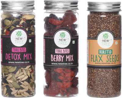 

New Tree Trail Bites Detox Mix, Trail Bites Berry Mix, Roasted Flax Seeds Mix Set of 3 Assorted Nuts(490 g, Plastic Bottle)
