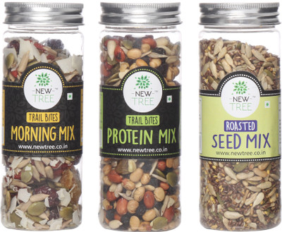 

New Tree Trail Bites Morning Mix, Trail Bites Protein Mix, Roasted Seed Mix Set of 3 Assorted Nuts(470 g, Plastic Bottle)
