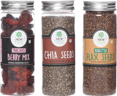 

New Tree Trail Bites Berry Mix, Chia Seeds, Roasted Flax Seeds Set of 3 Assorted Nuts(520 g, Plastic Bottle)