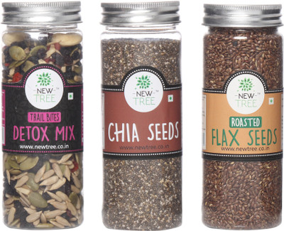 

New Tree Trail Bites Detox Mix, Chia Seeds, Roasted Flax Seeds Set of 3 Assorted Nuts(520 g, Plastic Bottle)
