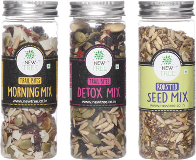 

New Tree Trail Bites Morning Mix, Trail Bites Detox Mix, Roasted Seed Mix Set of 3 Assorted Nuts(470 g, Plastic Bottle)