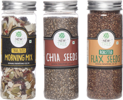 

New Tree Trail Bites Morning Mix, Chia Seeds, Roasted Flax Seeds Set of 3 Assorted Nuts(500 g, Plastic Bottle)