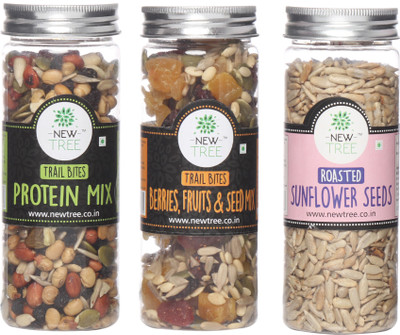 

New Tree Trail Bites Protein Mix, Trail Bites Berries,Fruits & Seed Mix, Roasted Sunflower Seeds Set of 3 Assorted Nuts(490 g, Plastic Bottle)