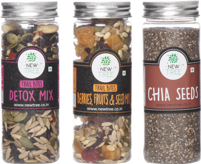 

New Tree Trail Bites Detox Mix, Trail Bites Berries, Fruits & Seed Mix, Chia Seeds Set of 3 Assorted Nuts(540 g, Plastic Bottle)