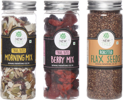 

New Tree Trail Bites Morning Mix, Trail Bites Berry Mix, Roasted Flax Seeds Set of 3 Assorted Nuts(470 g, Plastic Bottle)