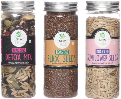 

New Tree Trail Bites Detox Mix, Roasted Flax Seeds, Roasted Sunflower Seeds Set of 3 Assorted Nuts(470 g, Plastic Bottle)